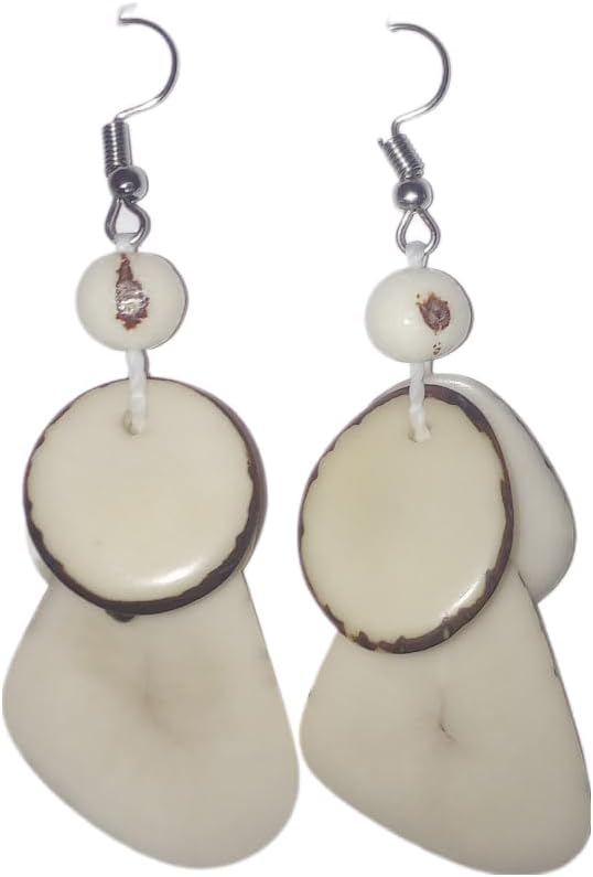 Tagua Nut Earrings Jewelry, With Asai. Double Cascade. (Navy Blue)