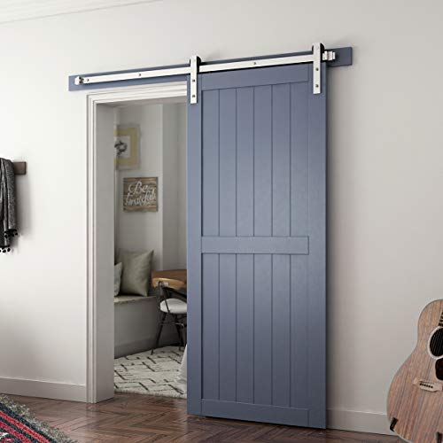 Image of SMARTSTANDARD 6ft Heavy Duty Nickel Sliding Barn Door Hardware Kit - Smoothly and Quietly -Easy to Install - Includes Step-by-Step Installation Instruction Fit 36 inch Wide Door Panel(I Shape Hanger)