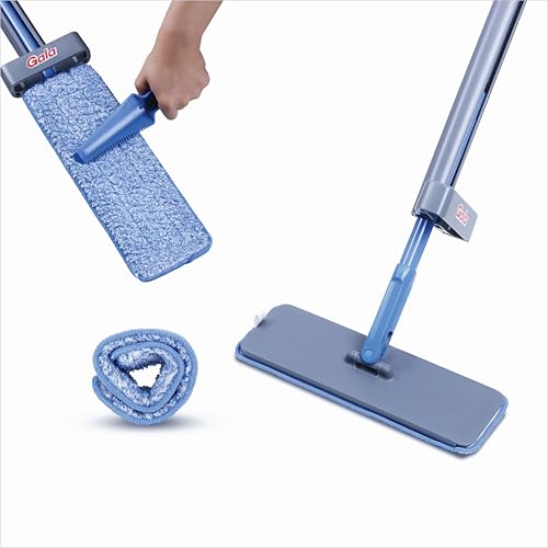 Image of Gala Flat Mop for Floor Cleaning | Hands Free Easy Squeeze Mechanism | Extra Microfiber Flat mop Refill| Stainless Steel Handle