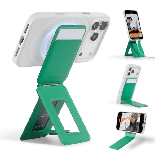 MOFT Phone Tripod Wallet for iPhone, Mulit-Angles, Lightweight & Portable Phone Stand, MOVAS Vegan Leather Magnetic Wallet, Strong Magnets, NFC Card Holder,Travel Essential, Oz Green (with C