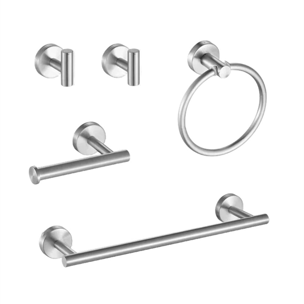 LCANALLYMS Wall hooks, Coat Hook Bathroom Hooks Wall Mount Matte Black Hardware Set Stainless Steel Towel Bar Ring Paper Holder Bath Accessories(Sliver 5pcs Set)