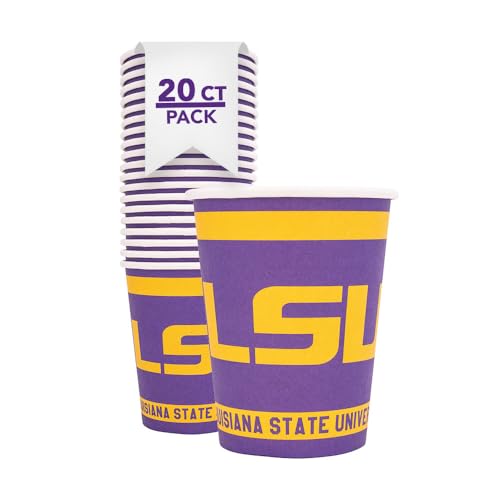 Desert Cactus Louisianna State University Paper Cups LSU Tigers 20 Count 9 Ounce Cold Beverage for Tailgates Graduation Party and Game Day Decoration (Design A)
