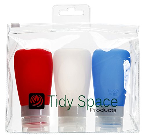 Tidy Space Products Air Travel Bottles Three Leak Proof Silicone Containers Suitable for Shampoo, Conditioner, Lotion, Honey, Condiments, 3 oz