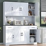 Gyfimoie 71’’ Tall Kitchen Pantry Cabinet with Charging Station, Wider Farmhouse Kitchen Storage Cabinet...