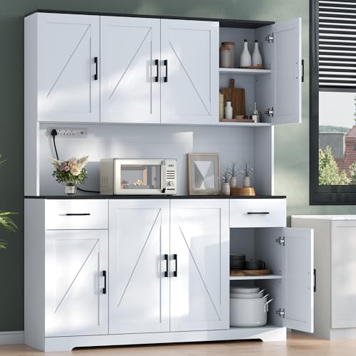 Gyfimoie 71’’ Tall Kitchen Pantry Cabinet with Charging Station, Wider