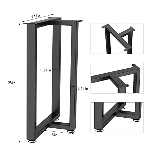 Metal Table Legs 28 Inch Height X 24 Inch Wide With Adjustable Protector Feet, Industrial & Rustic Style Heavy Duty Metal Furniture Legs For Desk/Table, (Bear Up To 800Lb), Black, T-Shape Set Of 2 #TOP1