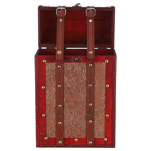 Boîte à vin bois vintage rustique avec loquet et finitions sangles PU pour grand cru