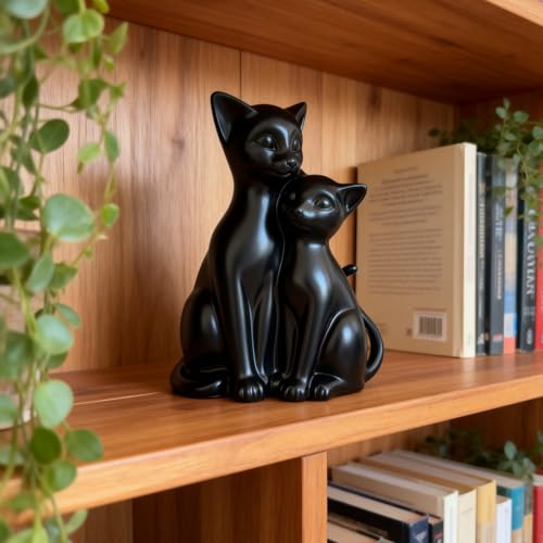 Estatua pareja gatos negros decoración artística moderna miniatura 2