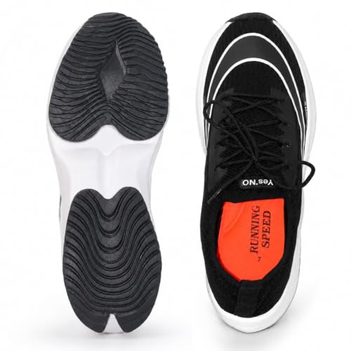 Image of Yes'No Men's Sports Shoes | Lightweight Mesh Running Shoes with Soft Cushioning & Lace-Up Design | Comfortable Slip-On Sneakers for Walking, Jogging, Gym 2 inch Curved Heel, Black