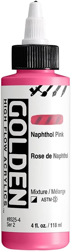GOLDEN High Flow Acrylics, Naphthol Pink, 4 fl. oz. Bottle, Professional Acrylic Paint, Semi-Opaque