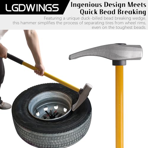 LGDWINGS 32" Tire Bead Breaker Wedge, Heavy Duty Manual Tire Hammer for Semi Truck, Tractor, Bus & RV - Unbreakable Fiberglass Handle Shock-Absorbing Rubber Grip, High-Carbon Steel Wheel Changing Tool by LGDWINGS - Used condition - Image 6