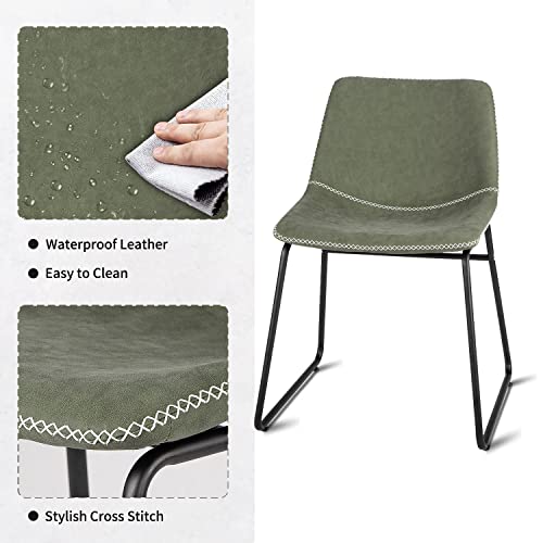 Heugah Dining Chairs,Faux Leather Dining Chairs Set Of 2,18 Inch Kitchen & Dining Room Chairs,Mid Century Modern Dining Chairs With Backrest,Metal Legs,Upholstered Seat (Green) #TOP5