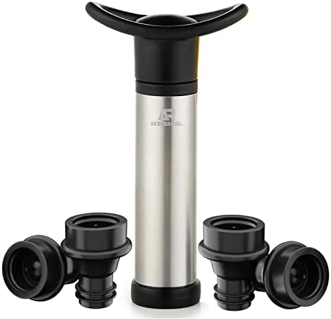 Premium Wine Pump Preserver Saver Kit - Includes Vacuum Pump & 4 Reusable Leak-Free Joystick Air Bottle Stoppers - Keeps your Wine Perfectly Fresh