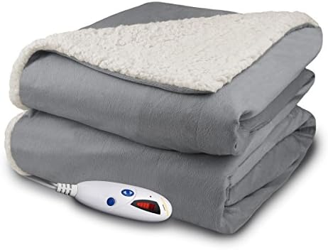 Pure Warmth Micro Mink Sherpa Heated Throw Blanket Grey