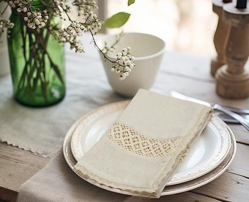 Serviettes de table en coton naturel avec dentelle lot de 8 réutilisables - 8