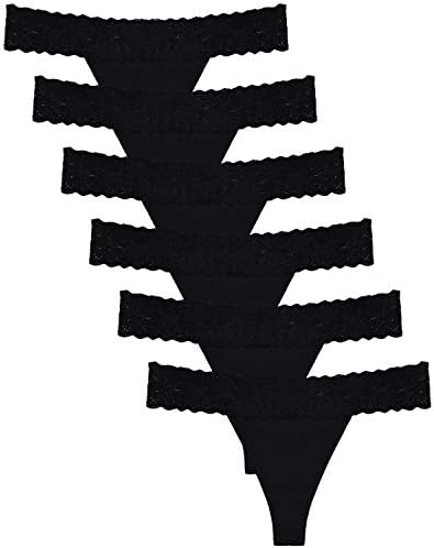 Sunm Boutique Black Lace Thongs for Women Thong Underwear Women Lace Panties Women's Thin T Back Low Waist Cotton Thongs for Women (Multi, Large)