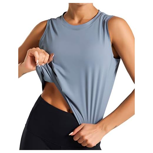 Dragon Fit Women Sleeveless Yoga Tops Workout Cool T-Shirt Running Short Tank Crop Tops (Blue, Medium)