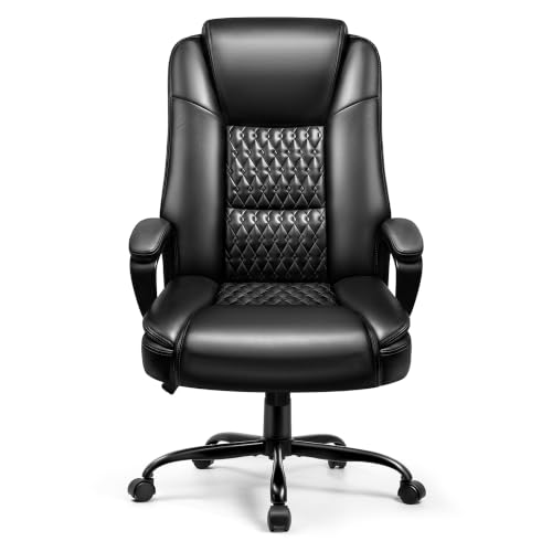OFIKA Leather Office Desk Chair,Ergonomic Office Chair with Lumbar Support,Computer Chair,Executive Leather Chair with Padded Flip-up Arm,Adjustable Armrests, Black,275LBS