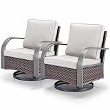 Outdoor Swivel Rocker Patio Chairs Set of 2, Heavy Duty Swivel Rocking Patio Chairs with Wide Metal Armrests, 2 Pieces Patio Furniture Wicker Glider Chairs Set with Removble Cushions for Sunroom Porch
