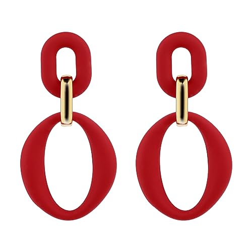 Boucles D'oreilles Longues en Acrylique Carrées Géométriques Boucles D'oreilles Pendantes Ovales en Acrylique à Mode pour Femmes et Filles Bijoux à la Mode (Rouge)