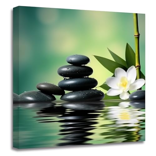 ZXHYWYM Green Bamboo Pictures Zen Wall Art Stone Flower Water SPA Canvas Prints Meditation Yoga Paintings Wall Decor for Bathroom Still Life Artwork(Picture-4, (16.00" x 16.00"))