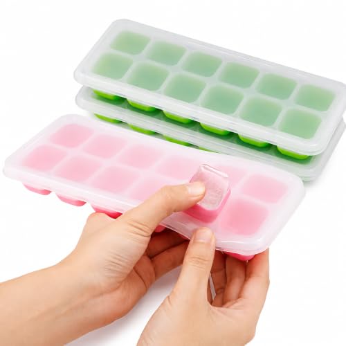 Kit 2 Formas de Gelo Silicone com Tampa Flexível Cubos Freezer Papinha