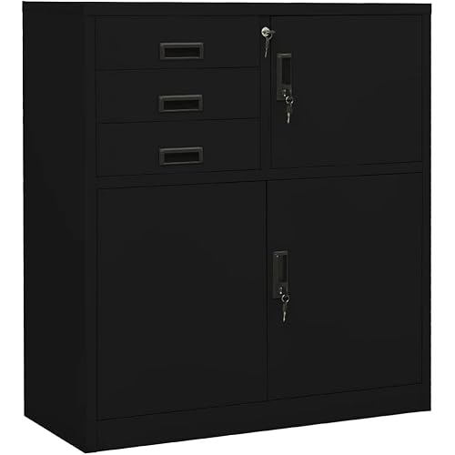 HOMIUSE 40" Office Cabinet Closet Storage Shelves Storage Cabinet Locker Shelf Pantry Shelves Kitchen Storage Drawer Metal File Cabinets Locking Cabinet Black Steel Adjustable Shelves with Doors