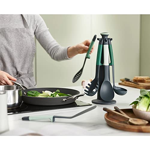 Joseph Joseph Elevate Küchenhelfer-Set, 6-teilig mit drehbarem Ständer, ergonomische Silikongriffe, antihaftbeschichtete Köpfe – Salbeigrün – Ansicht 2