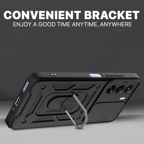 Image of Pikkme Back Cover for Realme P4x 5G | 360 Protection Case | Sliding Camera Shield Cover & Ring Holder Stand D10 Tough Armor Bumper Case (Black)