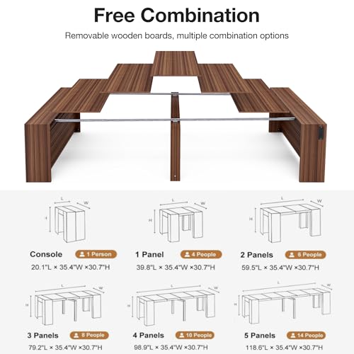19.6"-118.1" Modern Extendable Dining Table with Built-in Outlet - image 4