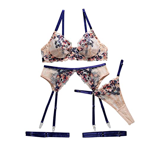 Ensemble sous-vêtements brodé et nuisette transparente en dentelle fine