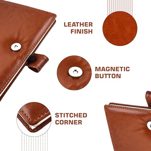 Image of Cubic A5 Foambound Leather Notebook Light Tan | 160 Pages | Soft Cover | Button Closure | Premium Journal for Office, School, Notes, Journaling | Elegant, Durable & Compact Design