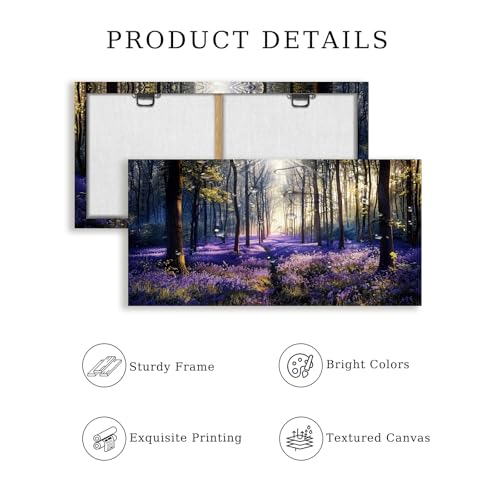 crmotu Purple Landscape Wall Art, Lavender Flower Field Large Artwork, Nature Forest Scenery Canvas Art Prints, Modern Pictures wall Decor Living Room Bedroom, Rustic Farmhouse Decor 24X48 Inches