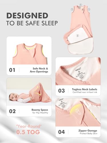 Image of HAPIU Unisex Rayon Made from Bamboo Baby Sleep Sack TOG 0.5, 2-Way Premium Zipper, Wearable Blanket