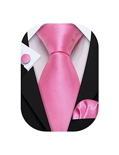 Image of Barry.Wang Plain Men Silk Ties Extra Long Satin Necktie for Wedding Business Handkerchief Cufflinks Set Solid Colors