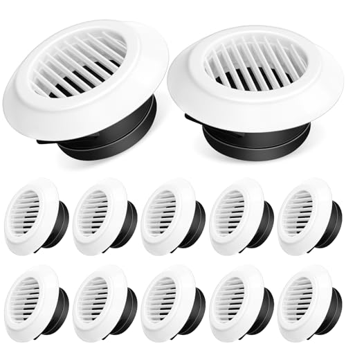 VIHOSE 12 Pcs Vent Covers 4 Inch ABS Adjustable Soffit Vent with Built in Fly Screen Mesh Round Ceiling Diffuser for Living Room, Closet, Bathroom, Kitchen, Ventilation Use (White)