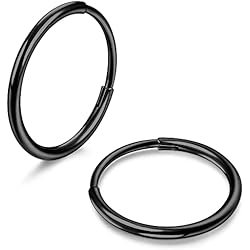 Argollas Negras Para Hombres MILACOLATO G23 Pendientes de Aro Titanio Para Mujeres Hombres Adolescentes Grado de Implante Hipoalergénicos Ligeros Pendientes de Aro Pequeños Negro 8mm