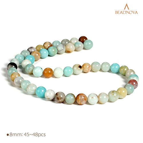 Image of BEADNOVA Natural Amazonite Beads Natural Crystal Beads Stone Gemstone Round Loose Energy Healing with Crystal Stretch Cord for Jewelry Making (8mm, 45-48pcs)