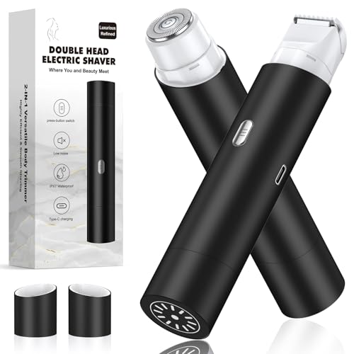 Image of Bikini Trimmer for Women, Dual Head Face Shaver Body Hair Trimmmer, IPX7 Waterproof Womens Electric Razor for Legs, Black