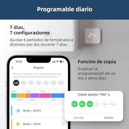 Termostato de batería de 2 Hilos. Termostato Wi-Fi programable Diariamente. Controlable de Forma remota a través de Tuya o Smart Life. Compatible con Google Assistant y Alexa. - imagen 5