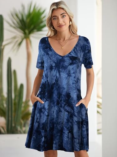 Image of BELAROI Women Casual Summer Dresses Loose Tshirt Beach Sundress V Neck Plus Size Swing Tunic Pockets