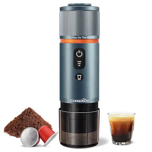 CONQUECO Kaffeemaschine Auto Espressomaschine 12v: Tragbare Akku Espresso Maker für Camping Reise - Mini Mobile kapselmaschine Unterwegs fur Wohnmobi