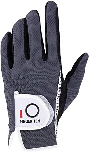 FINGER TEN Golf Gloves Men Left Hand Rain Grip Weathersof Value Pack, Mens Golf Glove Wear Resistant Non Slip Flexible Durable (Grey-1 Pack, M-Worn on Left Hand)