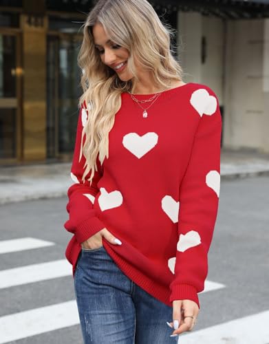 Image of Women's Pullover Sweaters Cute Multi-Hearts Knitted Casual Sweater