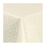 Damast Tischdecke Maßanfertigung im Ornamente-Design in Creme-Champagner 130x270 cm eckig, weitere Längen sind wählbar