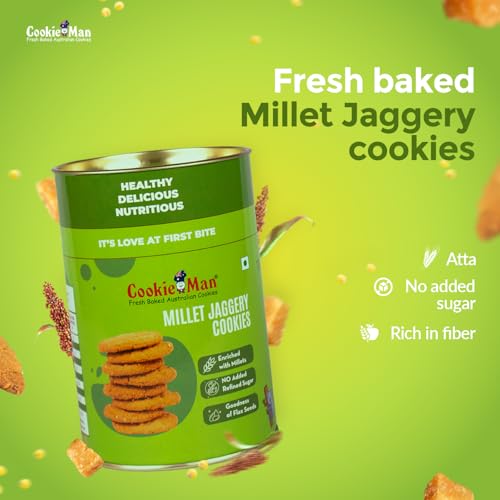 Image of CookieMan Millet Jaggery Cookies - 200g | Multigrain Biscuits with Atta, Ragi, Millets, Flax Seeds & Sesame Seeds | Healthy, Nutritious Snack, Guilt-Free Treat (Pack of 3)