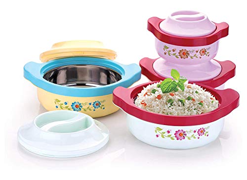 Image of Kuber Industries Floral Design Plastic Insulated Steel Casseroles,1500 ML (Light Pink) - CTKTC30908