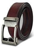 Classic Men's Leather Ratchet Click Belt - Antique Silver Buckle with Brown Rosewood Leather Belt (T
