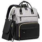 LOVEVOOK Diaper Bag Backpack, Baby Bag with Changing Station, Large Diaper Backpack for Moms Dads, Waterproof Leather Accents Baby Boy and Girl Bag for Travel Baby Essentials, Black-Grey