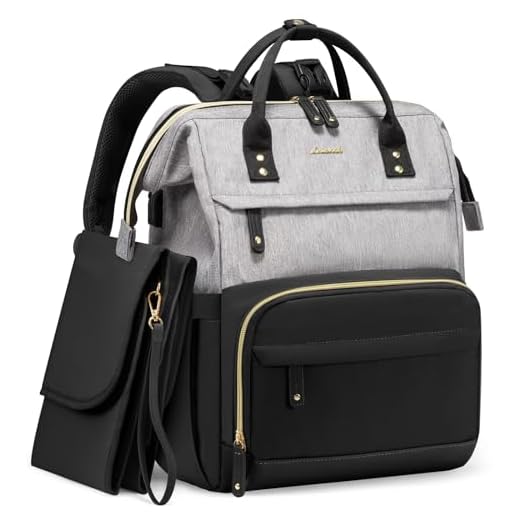 LOVEVOOK Diaper Bag Backpack, Baby Bag with Changing Station, Large Diaper Backpack for Mom Dads, Waterproof Leather Mommy Bag for Boy and Girl, Travel Essential Baby Shower, Black-Grey